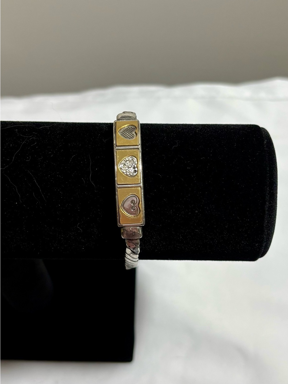 RETIRED Vintage Brighton "Golden Bridge" Two-Tone Heart ID Bar Bracelet- 7"